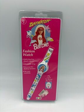 Barbie Baywatch White and Pink Graphic Flip-Cover Watch